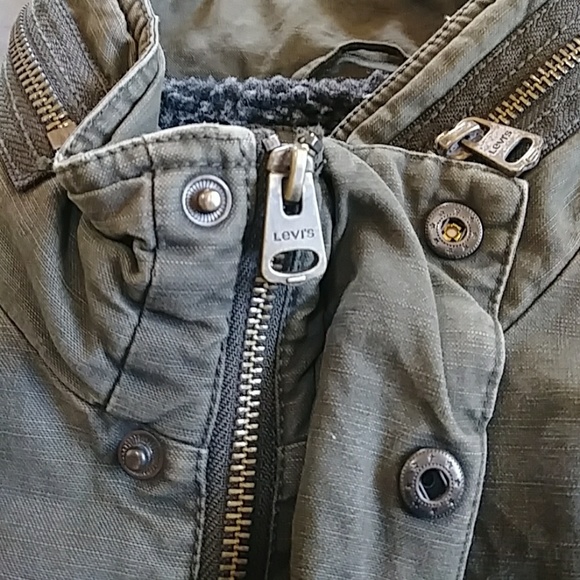 Levi's Olive Denim Sherpa Lined Jacket Mens Med - Picture 5 of 7
